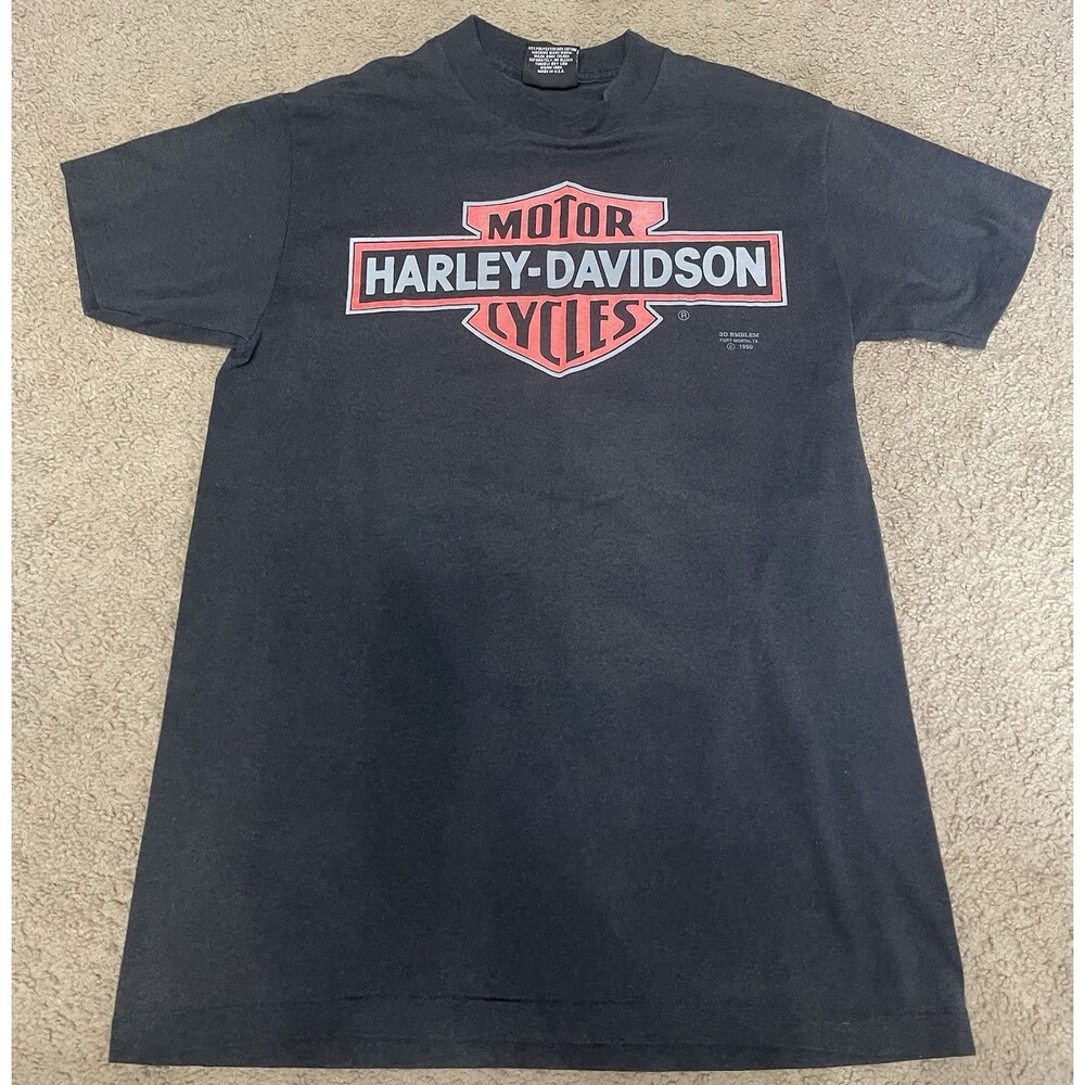 vintage 3d emblem harley davidson t shirt Logo Ft Myer small
